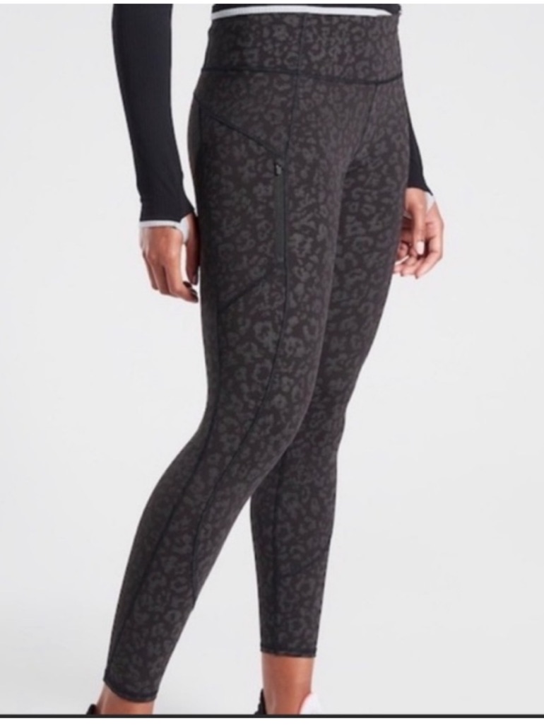 Athleta Rainer Black Subtle Leopard Print Leggings Reflective, Thermal
